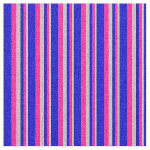 Grey, Deep Pink & Blue Stripes Pattern Fabric