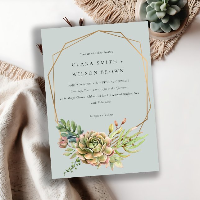 GREY DESERT SUCCULENT CACTI FOLIAGE FRAME WEDDING INVITATION (Creator Uploaded)