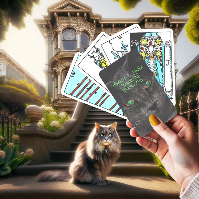Grey Devil Eye Cat Witch Familiar Whiskers & Spell Tarot Cards (Creator Uploaded)