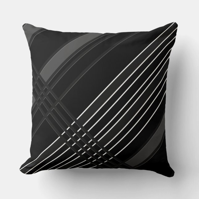 Grey Diagonal Stripes Throw Pillow (Front)