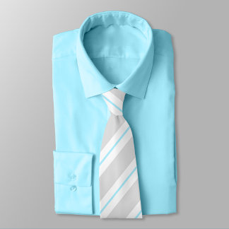 Grey, Diamond Blue, and White Striped Neck Tie