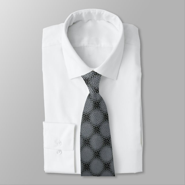 Grey Diamond Pattern Screen Pebbles Neck Tie (Tied)