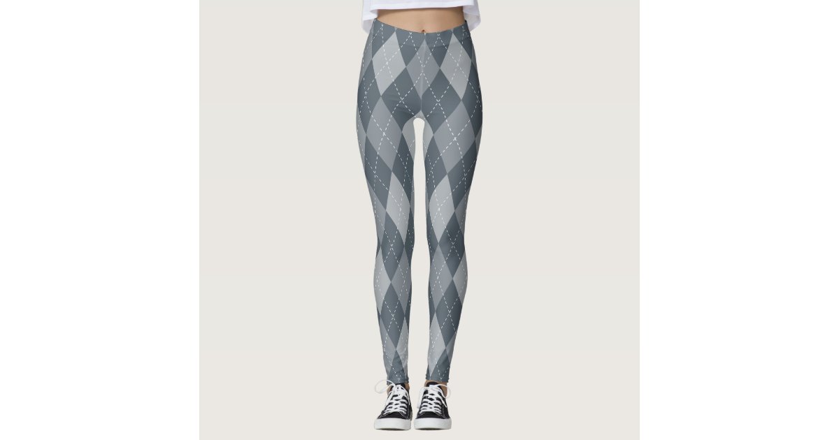 Grey diamond shape argyle pattern print leggings