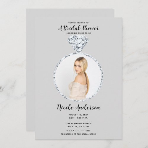 Grey Diamond Wedding Bling Ring Bridal Shower  Invitation