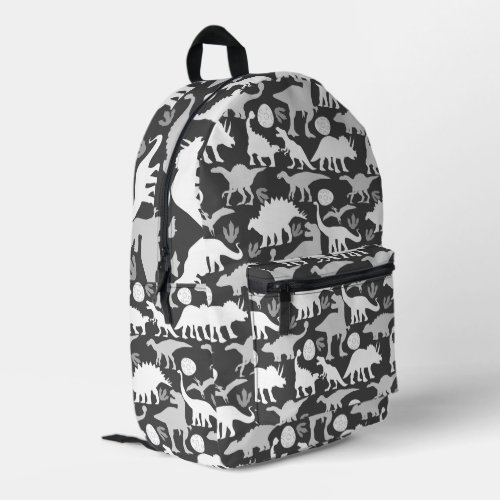 Grey Dino Pattern D Grey BG Printed Backpack