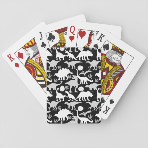 Grey Dino Pattern L Black BG Playing Cards