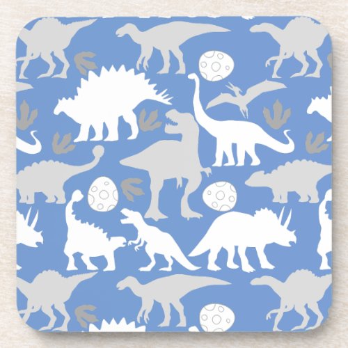 Grey Dino Pattern L Blue BG Beverage Coaster