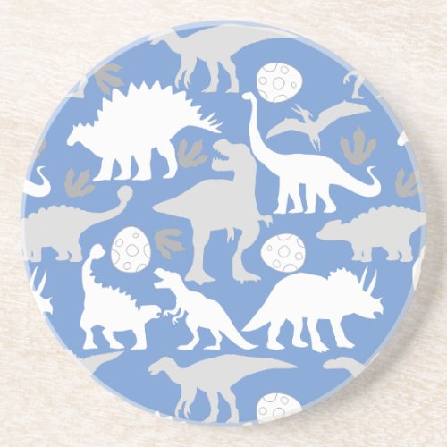 Grey Dino Pattern L Blue BG Coaster
