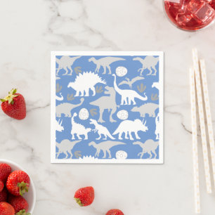 Grey Dino Pattern L Blue BG Napkins