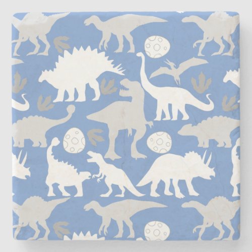Grey Dino Pattern L Blue BG Stone Coaster