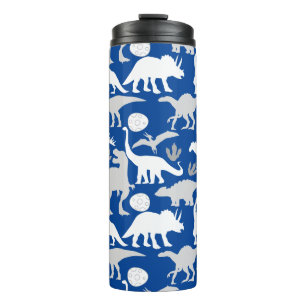 Grey Dino Pattern L Blue BG Thermal Tumbler