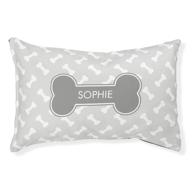 Grey Dog Bone With Pet's Own Name Pet Bed (Front)