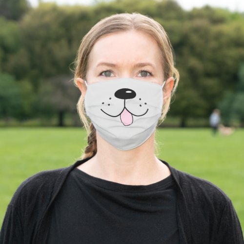 Grey Dog Face Fun Funny Cute Cartoon Adult Cloth Face Mask