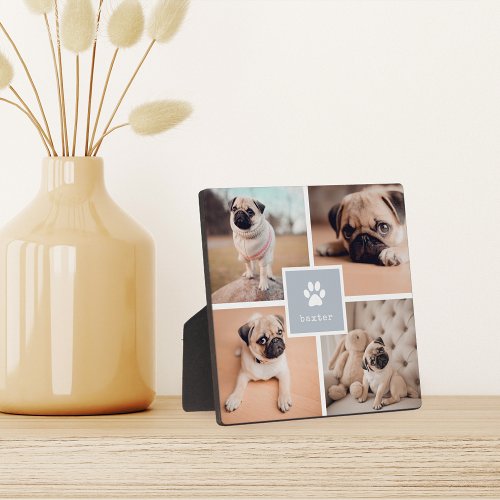 Grey  Dog Name  Pawprint Pet Photo Collage Plaque