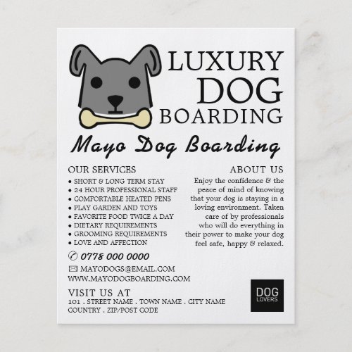 Grey Dog with Bone Dog Boarding Advertising Flyer