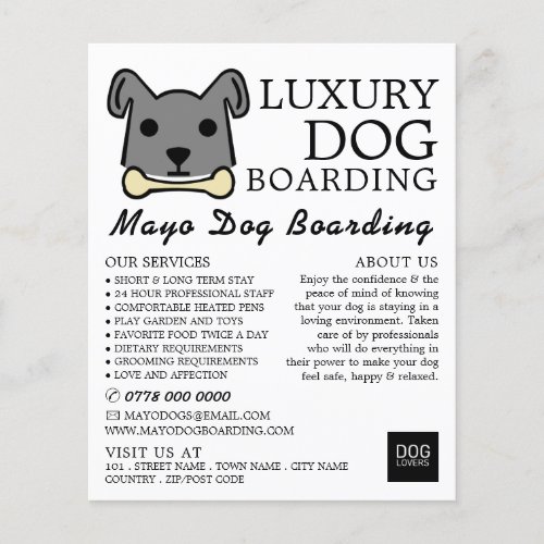 Grey Dog with Bone Dog Boarding Advertising Flyer