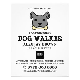 Grey Dog with Bone, Dog Walker Advertising Flyer