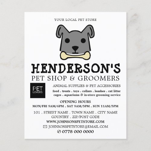 Grey Dog with Bone Pet Store  Groomers Flyer