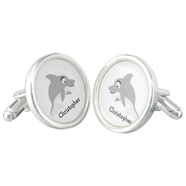Grey Dolphin Design Personalised Cufflinks (Angled)