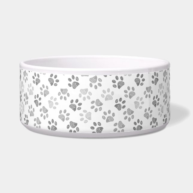 Grey doodle paw prints bowl (Front)