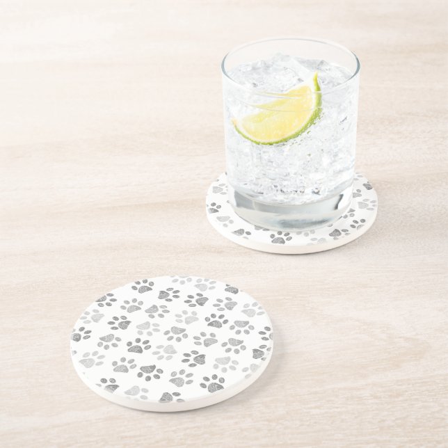 Grey doodle paw prints coaster (Side)