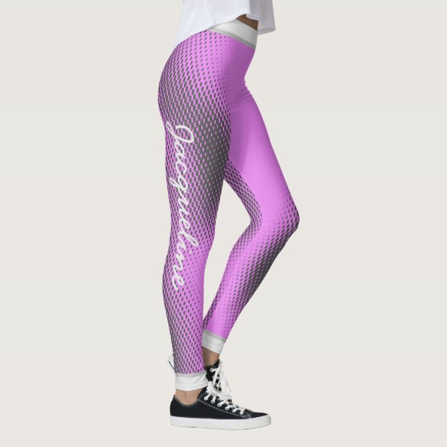 Grey Dot Pattern with Name on PINK Leggings (Right)