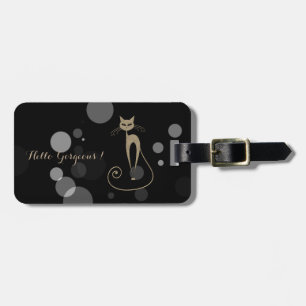 Grey Dots On Black Background,Cat,Hello Gorgeous Luggage Tag