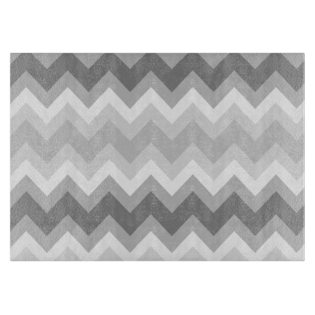 Grey Double Chevron Glass Cutting Board (Front)