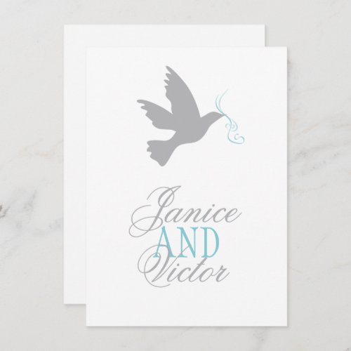 Grey dove blue ribbon formal wedding RSVP Invitation