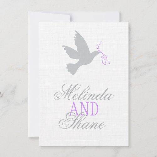 Grey dove purple ribbon formal wedding RSVP Invitation