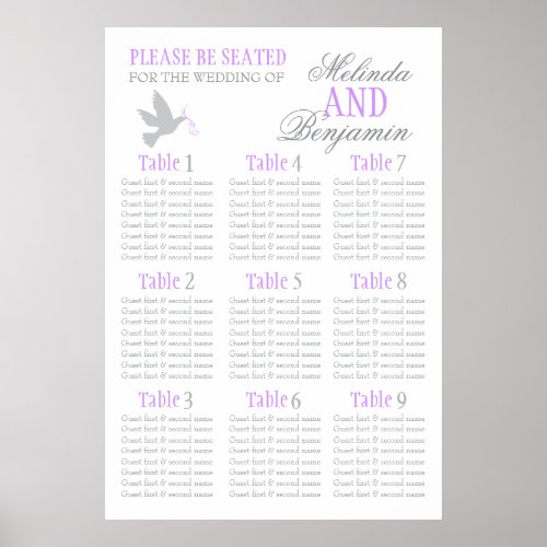 Grey dove purple wedding seating table planner 1_9 poster
