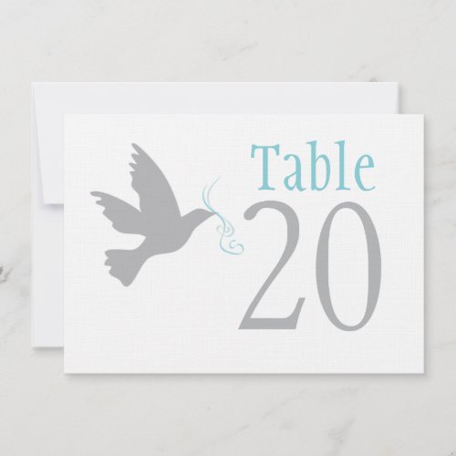 Grey dove with aqua blue wedding table numbers