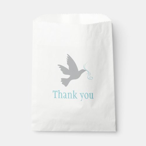 grey dove with blue ribbons wedding favor bag