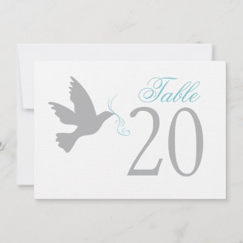 Grey dove with blue wedding table numbers