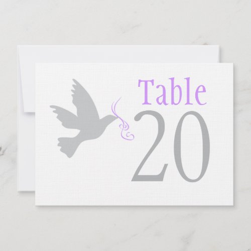 Grey dove with purple wedding table numbers