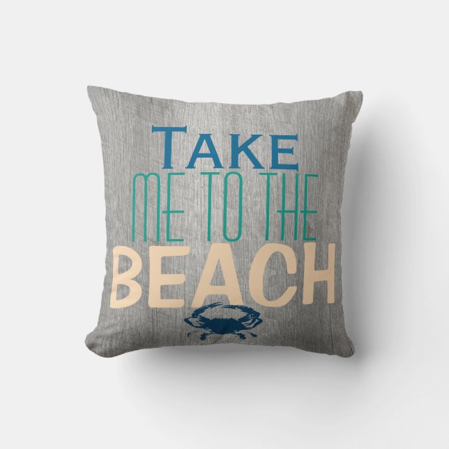Grey Driftwood Beach Blue Crab Throw Pillow (Front)