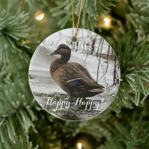 Grey duck on dark the lake ceramic ornament