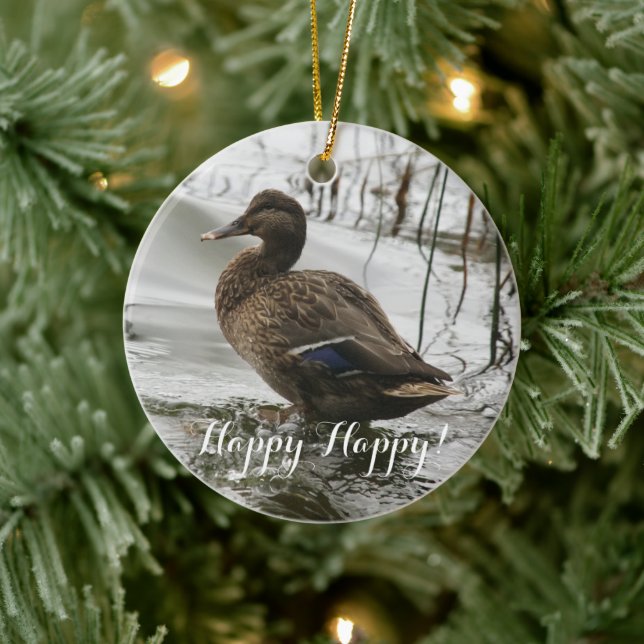 Grey duck on dark the lake ceramic ornament (Tree)