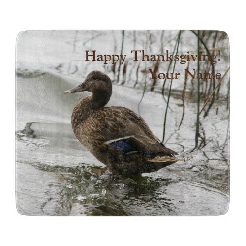 Grey duck on dark the lake cutting board