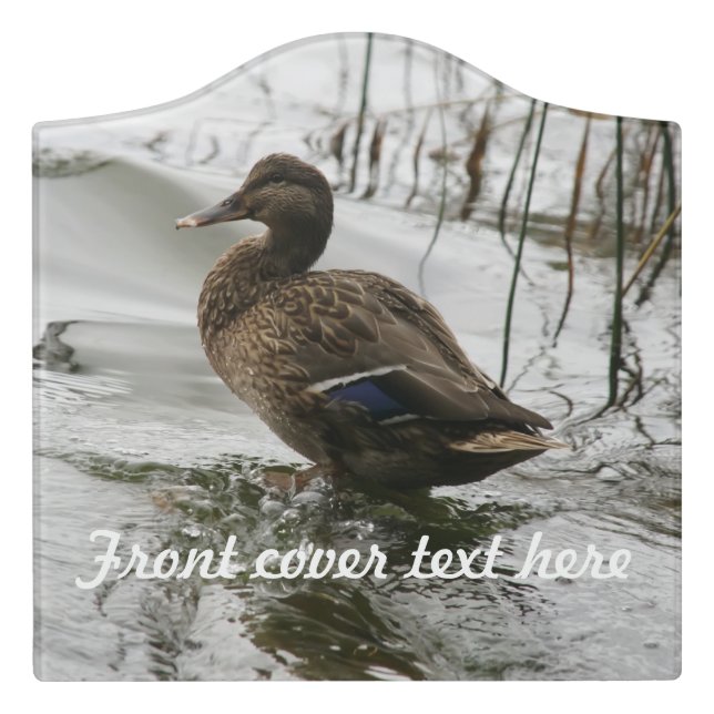 Grey duck on dark the lake door sign (Large Crest Front)