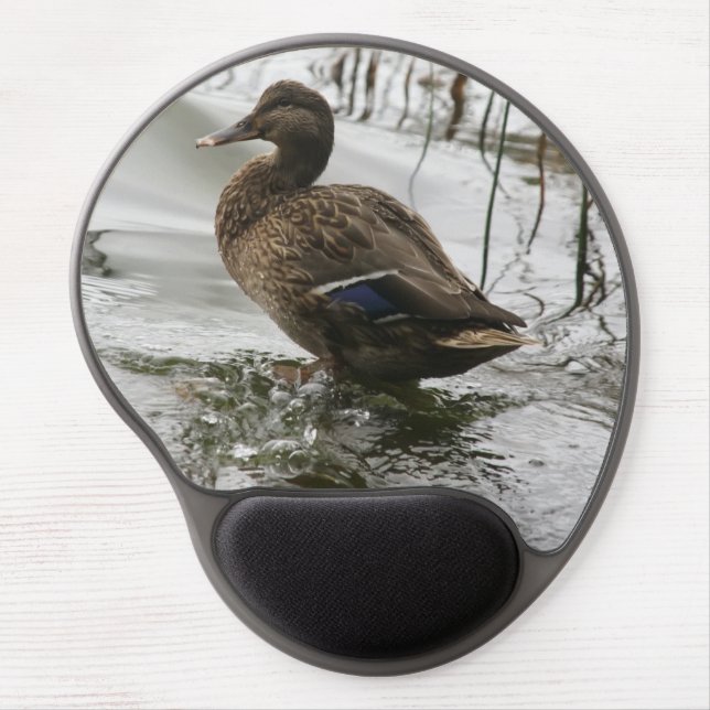 Grey duck on dark the lake gel mouse pad (Front)