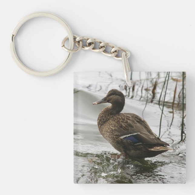 Grey duck on dark the lake keychain (Front)