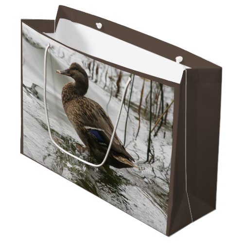 Grey duck on dark the lake large gift bag