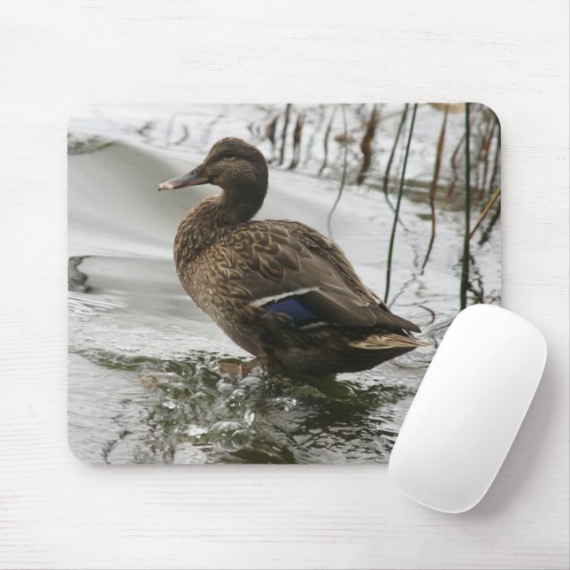 Grey duck on dark the lake mouse pad (With Mouse)