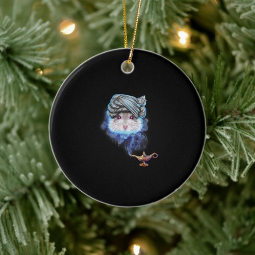 Grey Dwarf Hamster As Wizard Spirit With Magical Ceramic Ornament