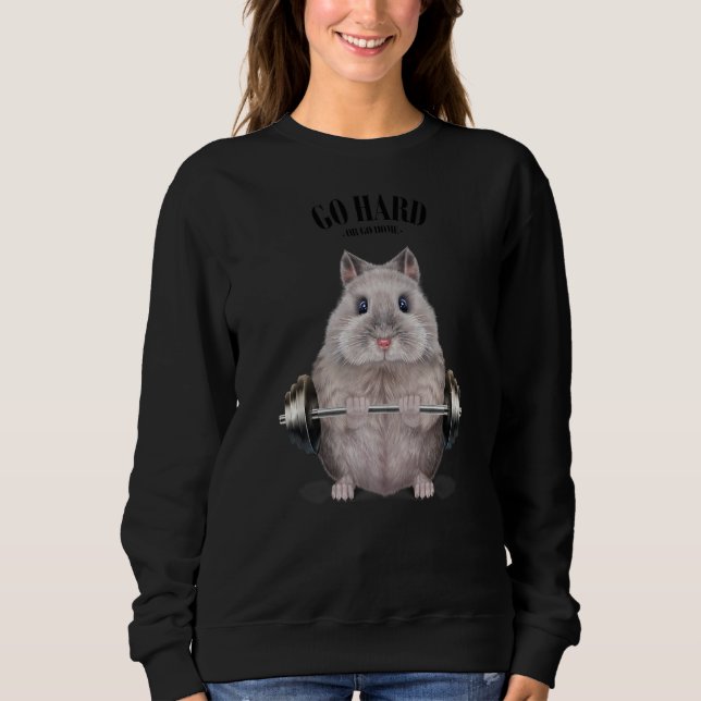 Grey Dwarf Hamster Muscle Training Weightlifting F Sweatshirt (Front)