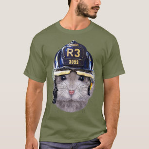 Grey Dwarf Hamster wearing Firefighter Helmet T-Shirt