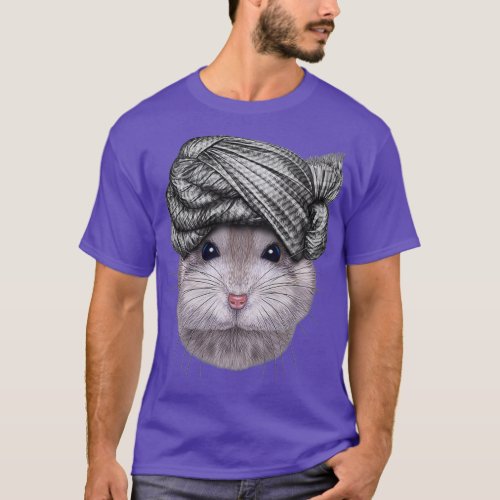 Grey Dwarf Hamster wearing Turban Head Wrap T_Shirt