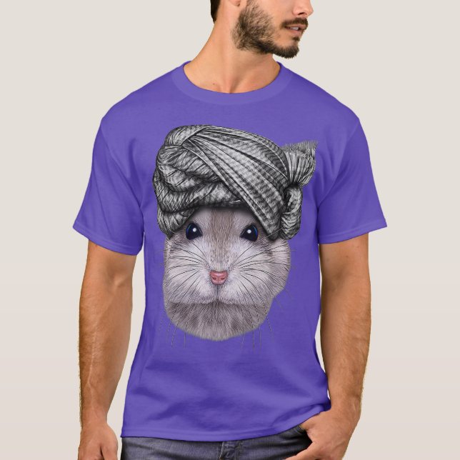 Grey Dwarf Hamster wearing Turban Head Wrap T-Shirt (Front)