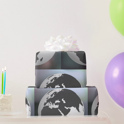 Grey Earth Globe Wrapping Paper